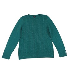 Talbots Womens Sweater Size Large Green Cable Knit Long Sleeve Cotton Blend