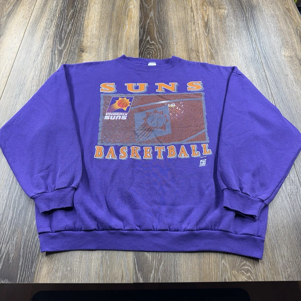 Moletom masculino vintage Phoenix Suns XXL roxo logotipo 7 NBA Team anos 90 EUA suéter - Imagem 2 de 4