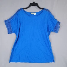 Collections Etc Women's Pullover Shirt Short Sleeve Blue Size XL