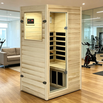 905W 1Person Home Sauna Far Infrared Sauna Left Door Open Poplar Wood Saunas