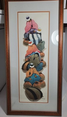 Re Valde - Framed Contemporary Watercolour, Peruvian Figures, Beautiful Colors 