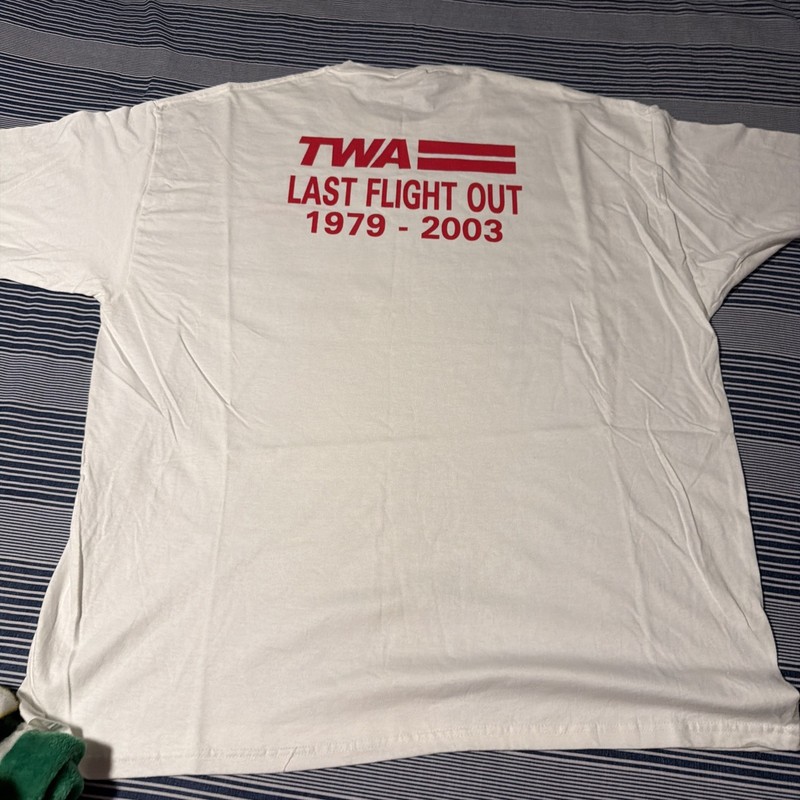 Vintage TWA Last Flight Out 1979-2003 Hanes T-Shirt 2XL Double-Sided w/Logo EUC