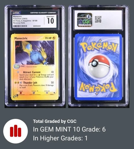 CGC 10 2003 Pokemon EX Ruby & Sapphire Manectric Reverse Holo #9 Gem Mint POP 6
