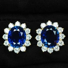 925 STERLING SILVER 24K GOLD EARRINGS PRECIOUS ROYAL BLUE SAPPHIRE OVAL 12.70CT