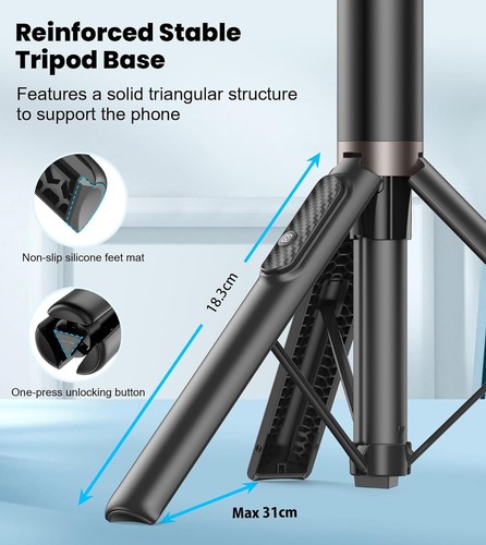TONEOF 60" Selfie Stick Tripod for Video,All-in-1 Extendable Cell Phone... - Zdjęcie 4 z 8
