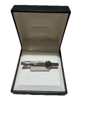 Authentic Alfred Dunhill Tie Clip Silver Tone Checkered Design w/ Original Box