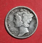 1917D US Mercury SILVER Dime "Denver" Mint! Choice FINE! Old US Coin!