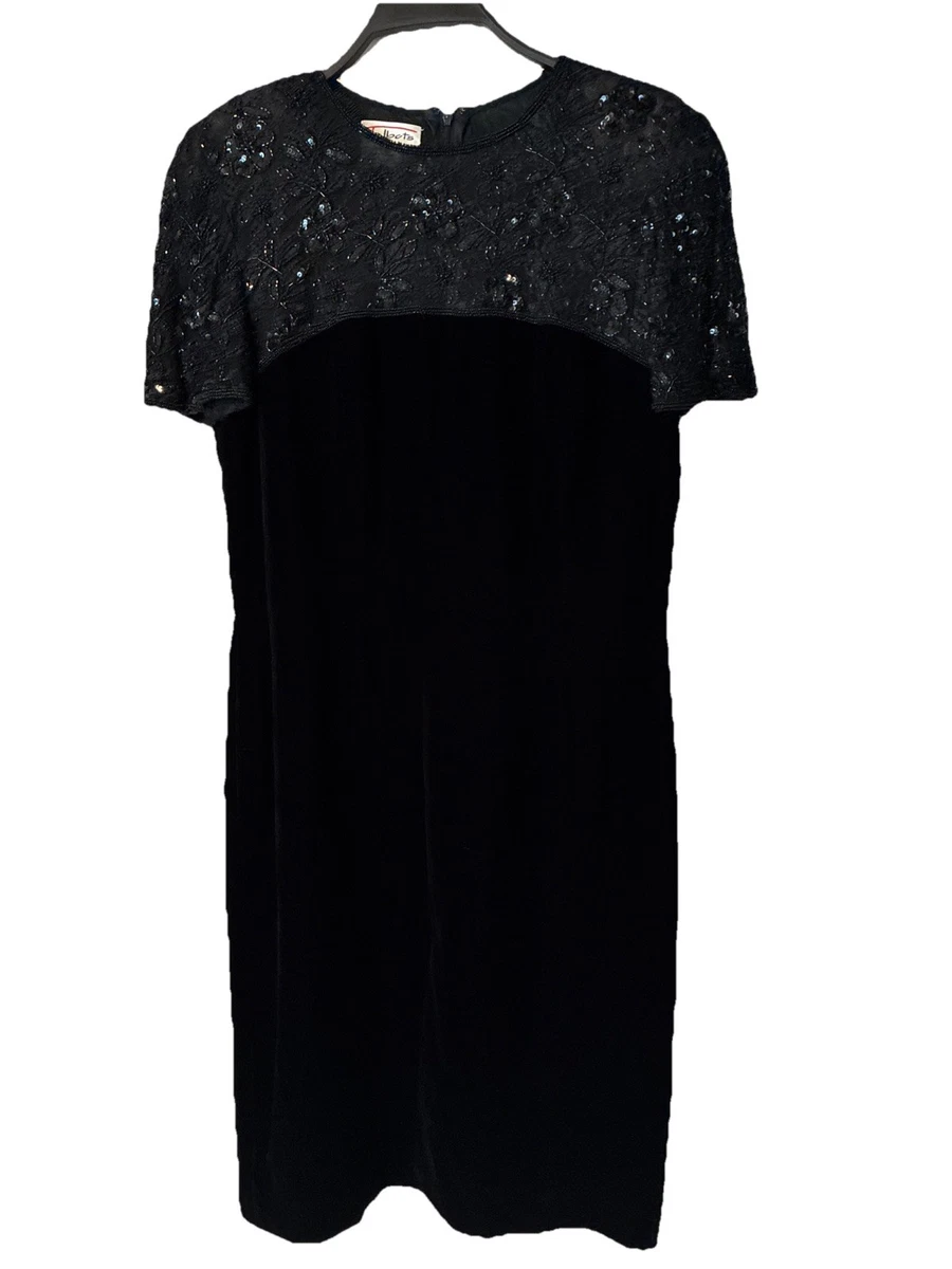 long sleeve formal evening dresses Final Sale Plus Size Long Sleeve Faux Wrap Evening Gown in Confetti Dot Knit Sequin in Black