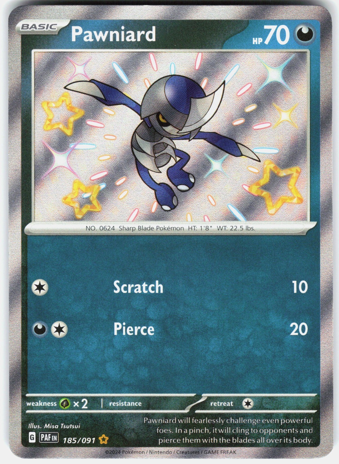 Pawniard Holo Shiny Rare SV: Paldean Fates 185/091 NM