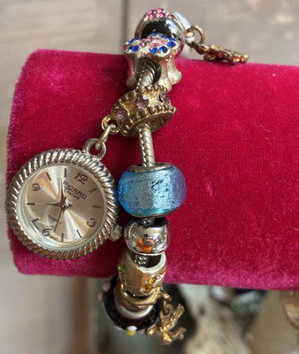 Figaro Charm Beaded Snake Bracelet, Lobster Clasp, Multicolor Glass Watch