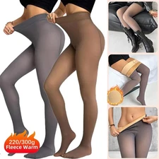 Fleece Lined Tights Women Fake Translucent Pantyhose Winter Warm Sheer Stockings