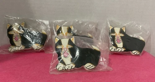 Set Of 4 Cat Themed Wooden Napkin Ring Holders Country Kitchen Decor Multicolor