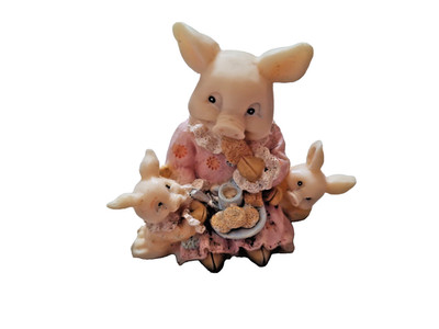 Schweine auf Picknick Figur, 7 cm, Vintage 70er Jahre