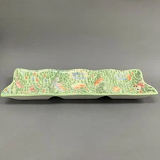 WCL Green Divided 3 Serving Dish Tray Plate 19 1/4 x 7 x 2 Floral Rectangle