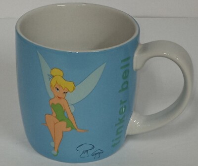 Disney Store Tinker  Bell Coffee Cup Mug Blue Fairy Pixie Dust Mushrooms EUC