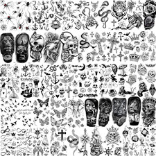 48 Sheets 3D Temporary Tattoos for Kids Adults, Halloween Spider, Skull, Snake