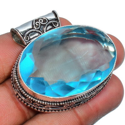 Swiss Blue Topaz Gemstone Handmade 925 Sterling Silver Jewelry Pendant ...