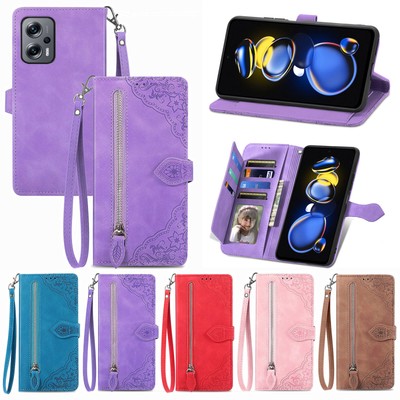 Flower Zipper Wallet Phone Case For Xiaomi Redmi Note 7 8 9 Pro Max Redmi K30 9A