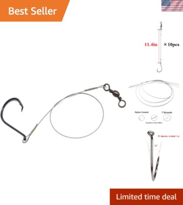 ebay fishing hooks to nylon Premium 10pcs Fishing Rigs - 4/0 Eagle Claw Hooks with Nylon-Coated Leader