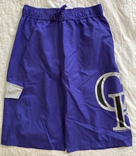 Boy's MLB Colorado Rockies Brief Lined Boardshorts Swim Trunks, 14/16, Purple