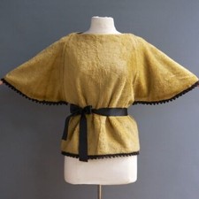 VTG 60s 70s Honey Mustard Faux Fur Jacket Dolman Sleeve Delightful Funky S M