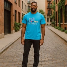 Vtg 80s Adidas Trefoil T-Shirt Men  s L 42-44 Blue Single Stitch OG Logo USA