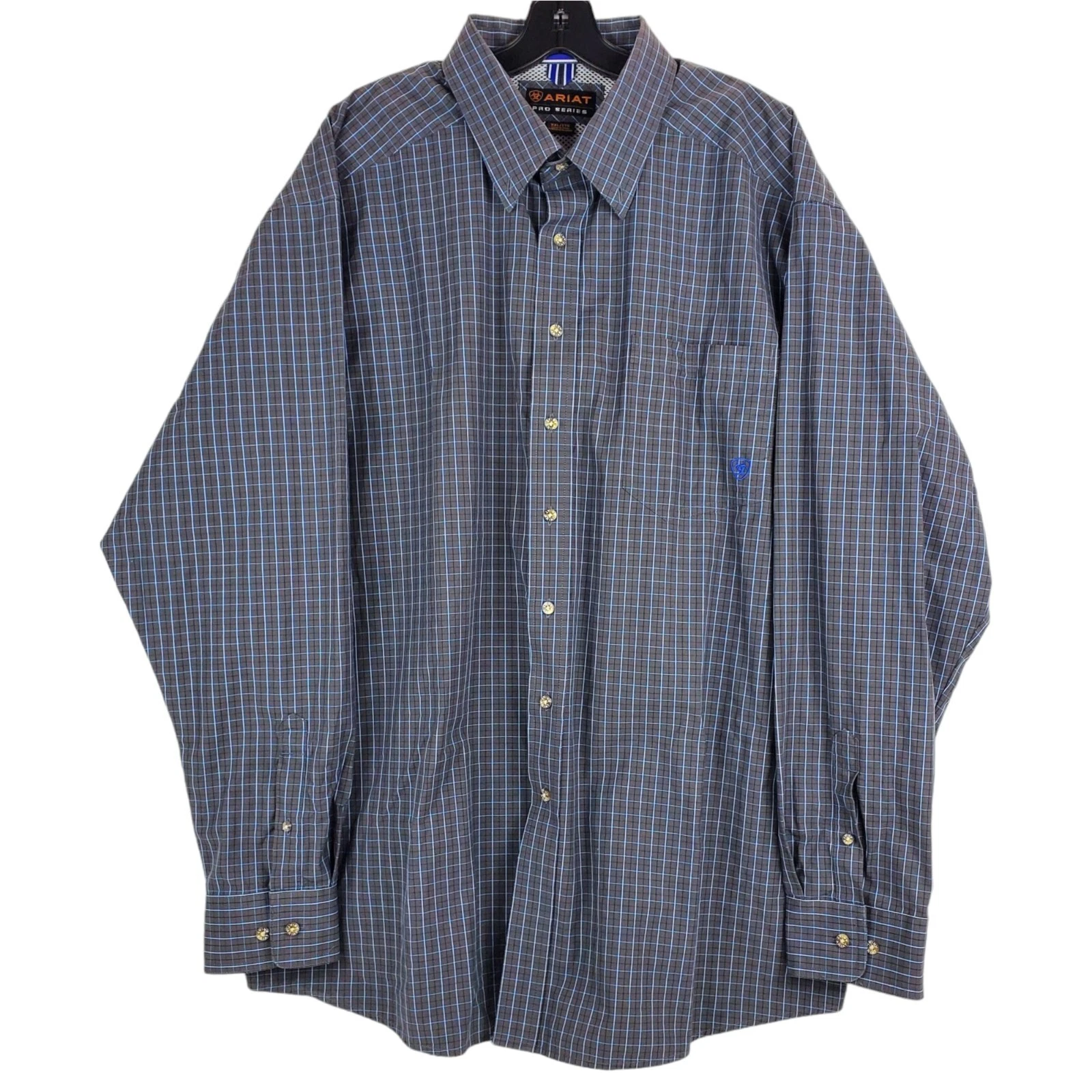 ARIAT Shirt PRO SERIES Mens XXL Gray Tartan Plaid Button Up Long Sleeve Outdoor