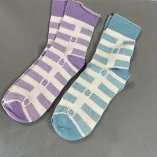 Lot of 2 Vintage 70s 80s Striped Socks Blue Purple Womens School Girl Preppy 6/7