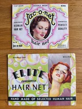 2 Vintage 1930s Human Hair Nets, Jac-O-Net  Elite, Lithograph Bubbles