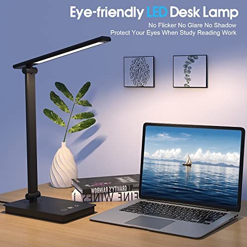 LED Desk Lamp for Home Office, Desk light Dimmable Eye-caring Reading Black - Picture 3 of 7