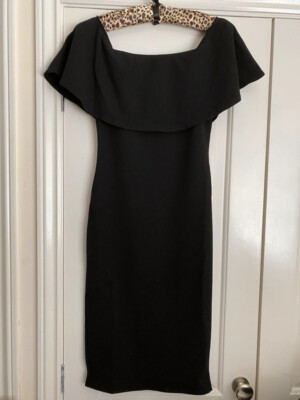 River Island Bardot frill black bodycon dress UK6 UK