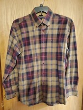 Tommy Hilfiger Mens Large Cotton Button Down Brown Wine Blue Checkered Shirt