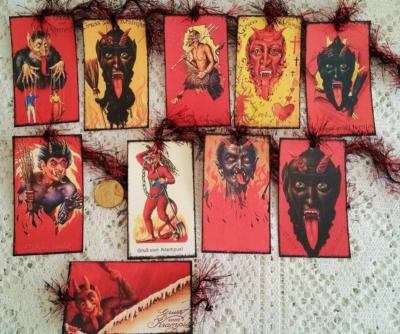 10-Christmas-Victorian-Gruss Vom Krampus-Vintage-Linen Cardstock-Gift-Hang-Tags