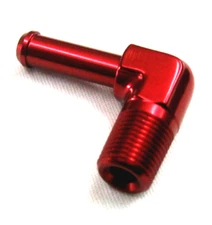 1/8" NPT to 3/16" barb 90 Degree slip on hose fitting Show Polished Red Alum