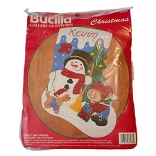 Bucilla FROSTY AND FRIENDS Felt Christmas Stocking Kit Vintage 33187 Snowman Dog