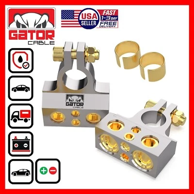 GATOR CABLE Car Battery Terminals Clamp Post 1/0 2 4 8 GA AWG Gauge Positive Negative Silver