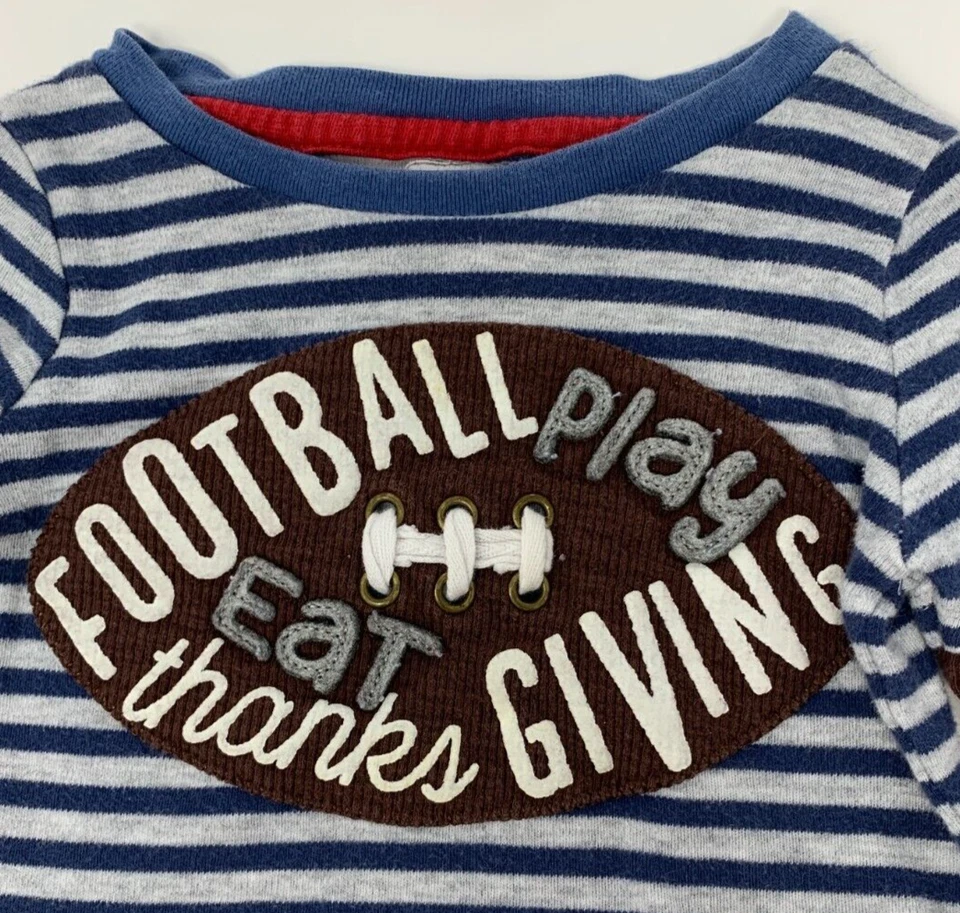Camisa Mud Pie Bebé Niños 12-18 Meses Azul Rayas Acción de Gracias Fútbol Aplique Foto 2 de 4