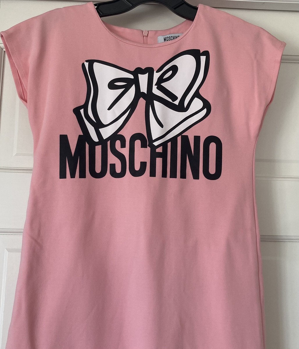 moschino pink bow dress Moschino Teen Girls Logo Bow Dress Pink Flared Skirt Size 12