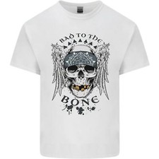 Bad to the Bone Biker Skull Angel Motorbike Mens Cotton T-Shirt Tee Top