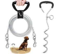 Dog Tie Out cable & stake 30ft Heavy-Duty Rotating Swivel hook Antishock Spring