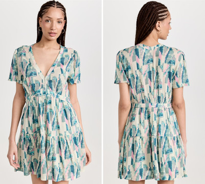 ba&sh Mint Green Turquoise Print Talita Ruffle V-Neck Button Down Dress 3 LARGE