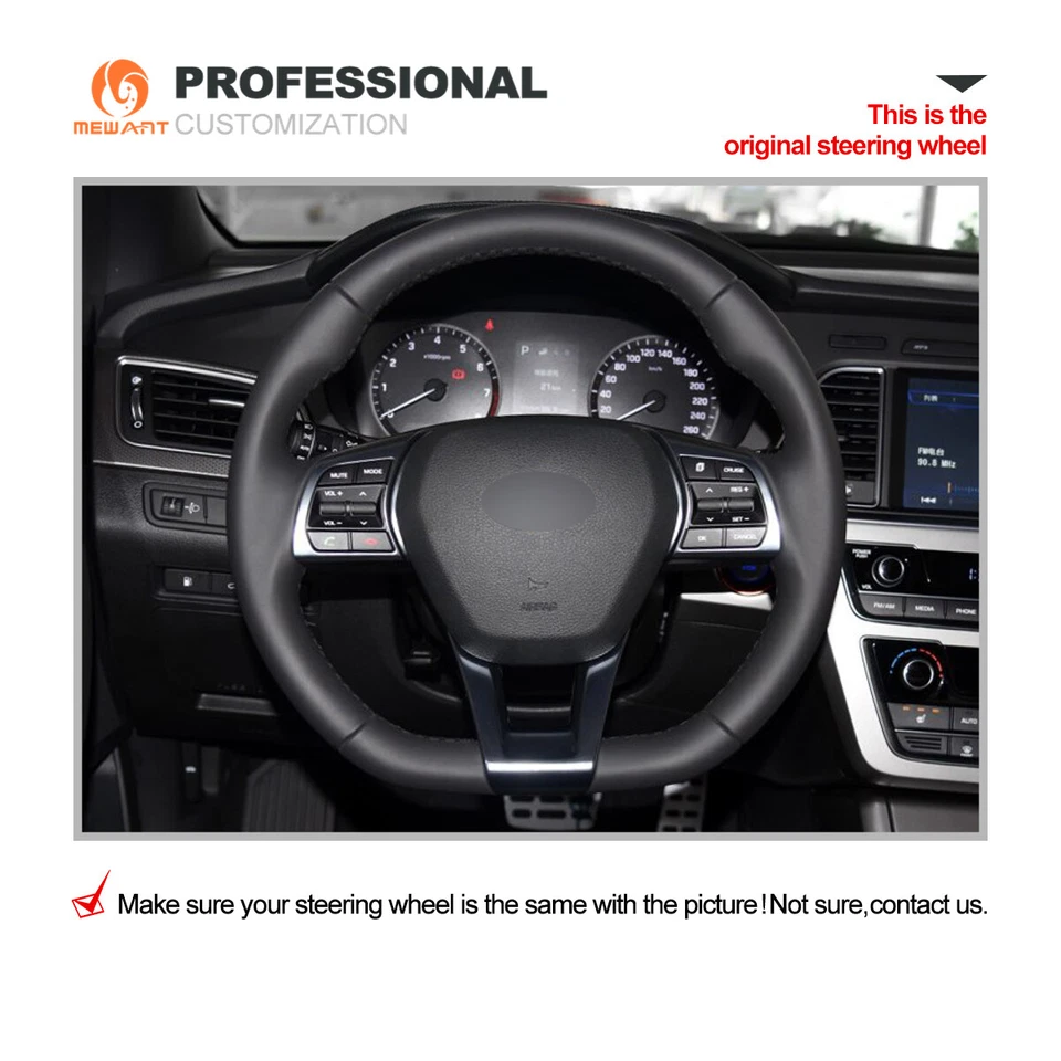Synthetic Suede Car Steering Wheel Cover for Hyundai Sonata (D Shape) 2017-2018 - Image 2 of 4