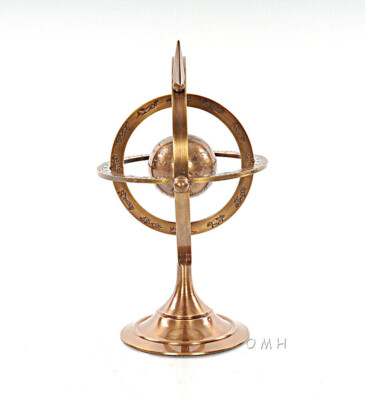 Solid Brass Armillary Dial Sphere 8'' World Globe Desk Top Table Nautical Decor