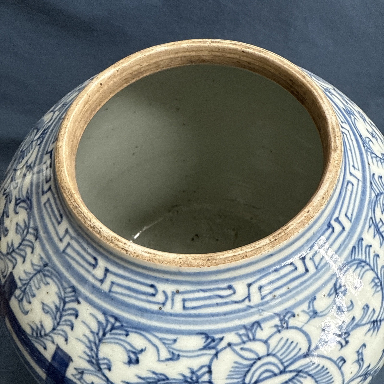 Antique Chinese Double Happiness Blue & White Porcelain Ginger Jar with Lid