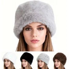 Women Winter Russian Fluffy Faux Fur Headband Hat Thick Ear Warm Snow Ski Cap