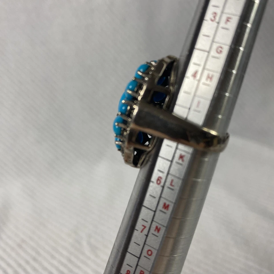 Sterling Silver Turquoise Cluster Statement Ring Womens Oval 4g Southwestern Sz5 - Image 4 of 4