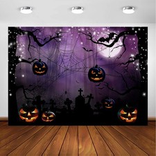 Avezano Creepy Nightmare Forest Halloween Backdrop Pumpkins 7x5ft, Purple