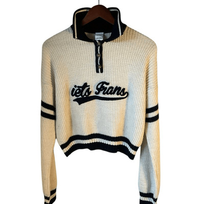 Iets Frans Knit Cropped Varsity Collared Pullover S Preppy