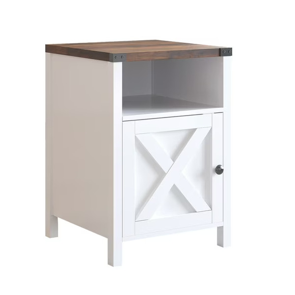 Catrimown Farmhouse Nightstand Side Table End Table Barn Door Shelf Wood Cabinet