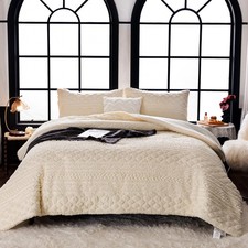Sherpa Fluffy Comforter Sets KING Size Bed, Boho Tufted Cal KING Bedding Down...
